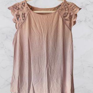 LOFT Blush/Pink Lace Cap Sleeve Blouse/Top (L), NWOT